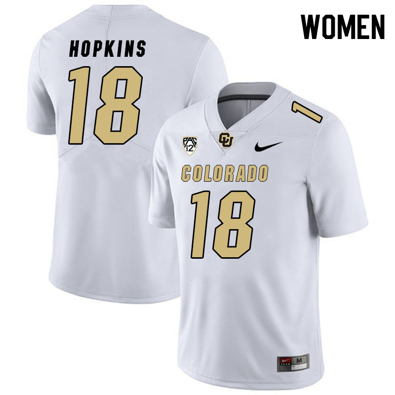 Women #18 Adam Hopkins Colorado Buffaloes College Football Jerseys Stitched Sale-White - Click Image to Close